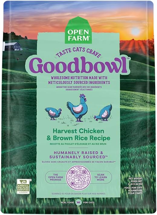 Open Farm Goodbowl, Protein Rich Dry Cat Food Made from Meticulously Sourced Simple Ingredients, Harvest Chicken & Brown Rice Recipe, 7lb Bag (112oz Bag)