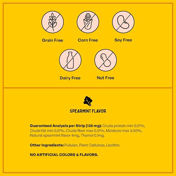 Fresh Breath Oral Strips for Dogs & Cats | Natural Spearmint & Thymol for Easy and Convenient, All-Natural Oral Care (30 Oral Dissolving Strips)