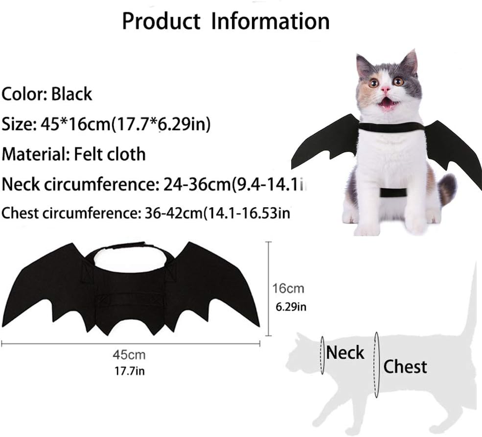 Pet Cat Bat Wings for Halloween Party Decoration, Puppy Collar Leads Cosplay Bat Costume,Cute Puppy Cat Dress Up Accessories(Black, Pink, Purple, Yellow)
