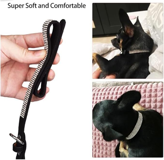 Small Dog Collar with Rhinestone Crystal Diamond Colorful Bling Girl Cat Collars Black M