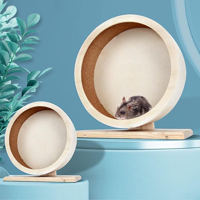 antiai Hamster Wooden Silent Wheel, 9.8 Inch Small Animal Exercise Wheel Accessories, Quiet Spinner Hamster Running Wheels Prevent Depression Toys for Hamsters, Gerbils, Mice and Other Small Pets(L)