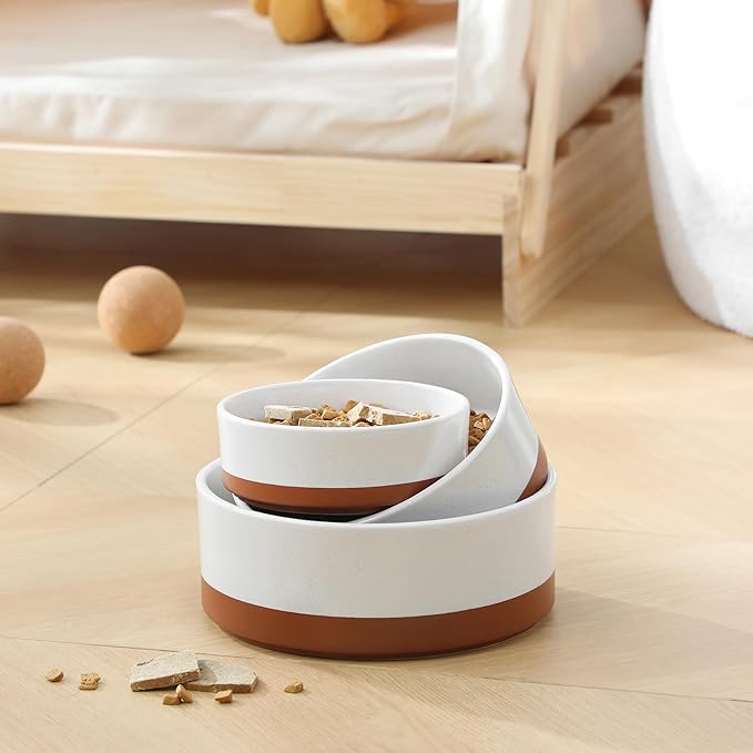 MALACASA Ceramic Dog Bowls, Dog Water/Food Dish with Wood Stand Non-Slip,14oz, Pet Basic Bowls for Your Puppy, Small Dogs or Cats,Glaze Matte Weighted Non-Slip (S-1.5 Cups)