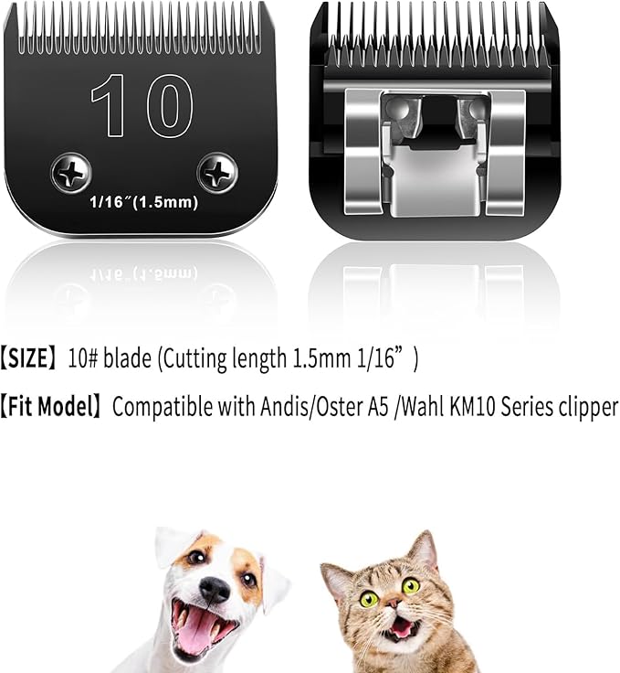 10 Blades Dog Grooming Blades Compatible with Andis/Oster A5/Wahl KM-10 Series Dog Clippers,Detachable Clipper Replacement Blade,Black (7PCS #10+30+40+3FC+4FC+5FC+7FC)