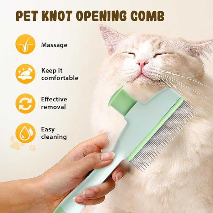 Pet Hair Removal Comb, 2025 New Flea Comb, Multifunctional Grooming Brush for Home Use, Portable Shedding Brush for Pet Owners (Green)