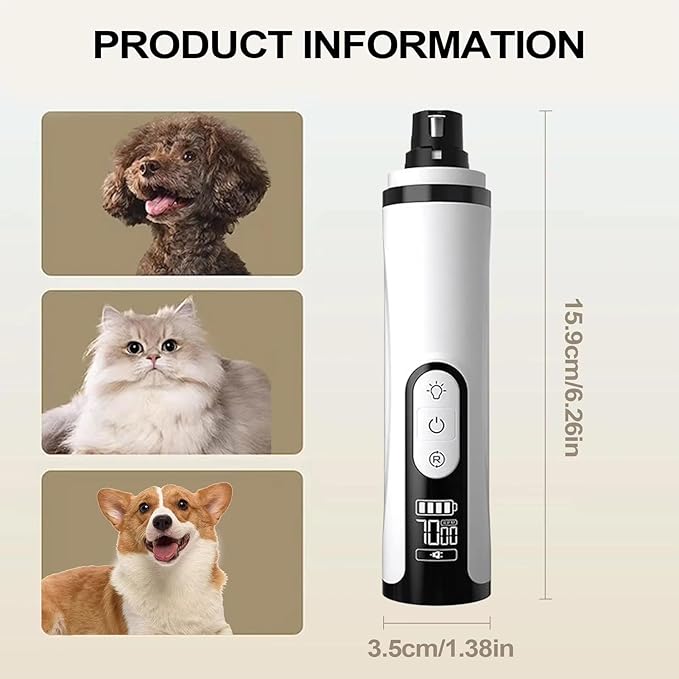 Upgrade Heusom Groom Pro Nail Grinder Cordless with LED Light & 3 Speeds, Dog Cat Nail Trimmer 2000mAh Long-Lasting Battery for Thick Nails for Dogs and Cats (1 Pc+2 Heads)