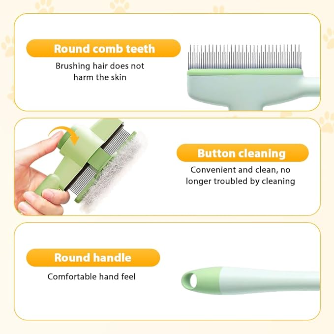 Pet Hair Removal Comb, 2025 New Flea Comb, Multifunctional Grooming Brush for Home Use, Portable Shedding Brush for Pet Owners (Yellow)