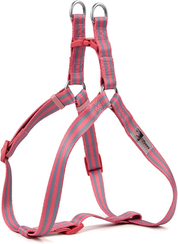 Stripe Step in Dog Harness for Small Dogs, Freedom Nylon Dog Halter Vests, Lightweight and Escape Proof Dog Harnesses, Quick Fits for Small Medium and Large Dogs, Pink XS
