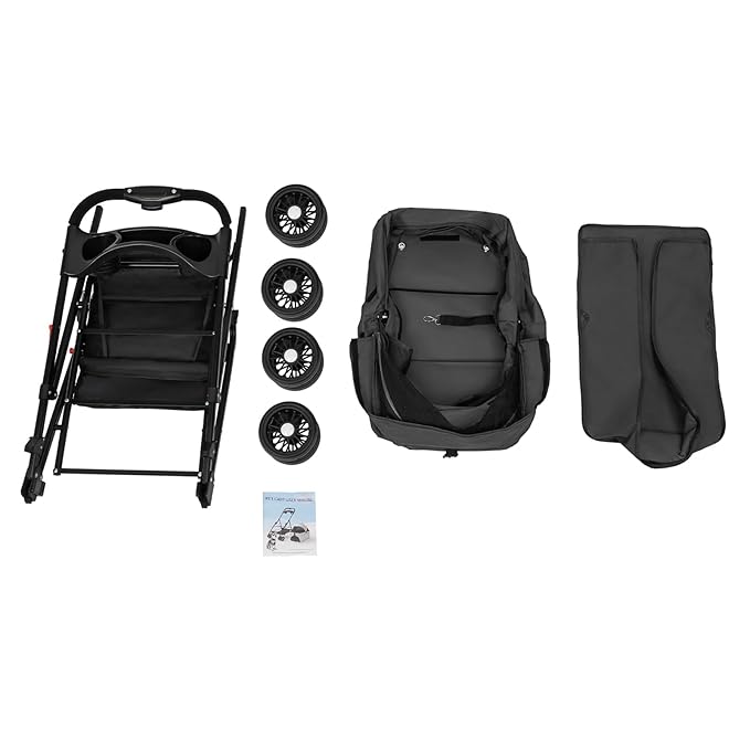 Pet Stroller, 4 Wheels Dog Cat Carrying Cart, Foldable Puppy Carrier with Storage Bag and Detachable Grid Structure for Small/Medium Dogs Cats Up to 44Lbs (Black)