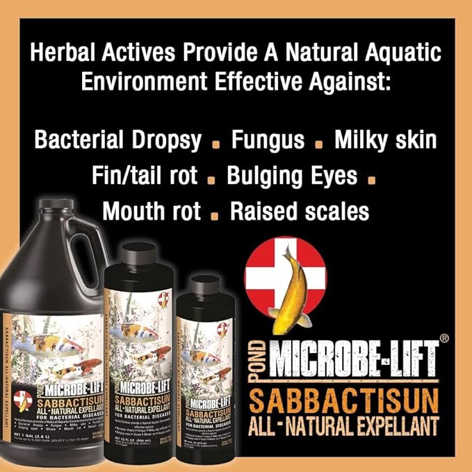 MICROBE-LIFT Sabbactisun Disease Treatment for Ponds and Outdoor Water Gardens, Disease Expellant for Pond Fish, 1 Gallon