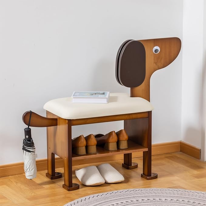 latifolia Puppy Shoe Bench, 2-Tier Solid Wood Entryway Organizer, Cute Pet-Shaped Shoe Bench for Hallway & Living Room(19.68 inch)