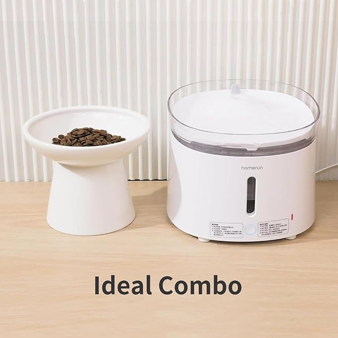 Extra Wide Elevated Ceramic Cat Bowl - 6.2" Shallow Dish for Whisker Fatigue Relief, 5" Height for Easy Feeding, Lead & Cadmium Free, Durable Raised Cat Food Bowls, White