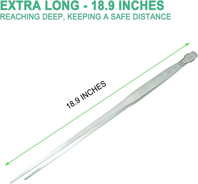 18.9 inch Aquarium Tweezers with Hanger, 2025 New Extra Long Feeding Tongs, Stainless Steel Large Aquascape Tools for Fish Tank, Terrarium,Aquascaping, Reptile Snake (Straight)