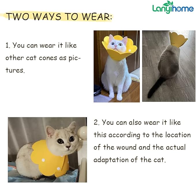 Cat Recovery Collar - Cute Flower Neck Cat Cones After Surgery, Adjustable, Surgery Recovery Elizabethan Collars for Kitten Cats Puppy Rabbits M Size (2pcs)