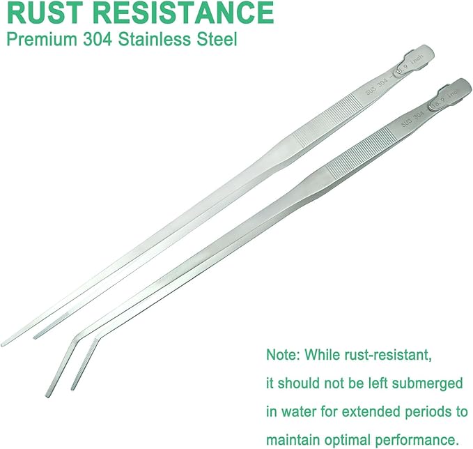 2pcs 18.9 inch Aquarium Tweezers with Hanger, 2025 New Extra Long Feeding Tongs, Stainless Steel Large Aquascape Tools for Fish Tank, Terrarium,Aquascaping, Reptile Snake (Curved & Straight)