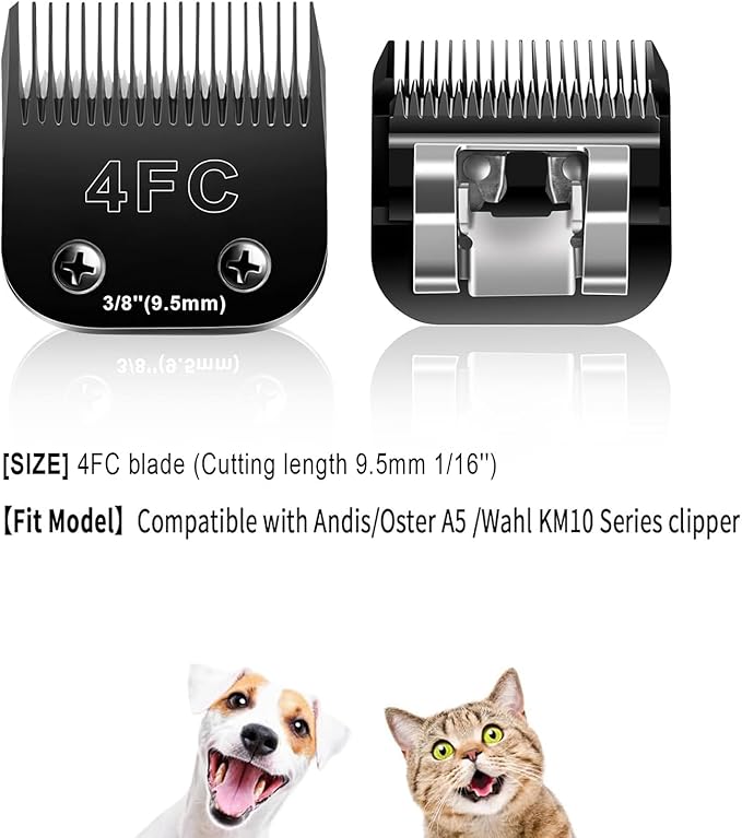 4FC Blades Dog Grooming Blades Compatible with Andis/Oster A5/Wahl KM-10 Series Dog Clippers,Detachable Clipper Replacement Blade,Black(4FC/2PCS)