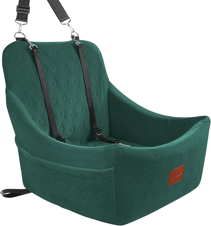 Dog Car Seat for Medium Dogs, Pet Travel Bed with Seat Belt Channel, Fully Detachable and Washable, 3 Straps Easy to Install (Green)