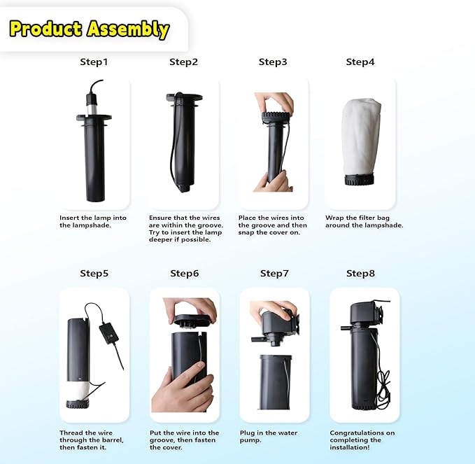 400GPH Fish Tank Filter, UV Aquarium Filter for 55-150 Gallon Turtle Tank Filter Powerful Internal Pump for Cold Plunge Saltwater Cloudywater Clear and Algae Green Killing Machine