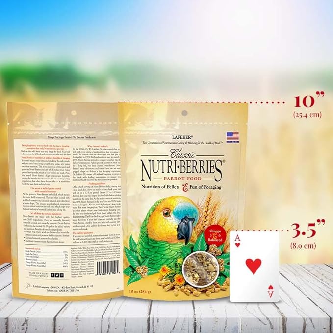 LAFEBER'S Classic Nutri-Berries Pet Bird Food, Made with Non-GMO and Human-Grade Ingredients, for Parrots (10 oz Pack of 2)