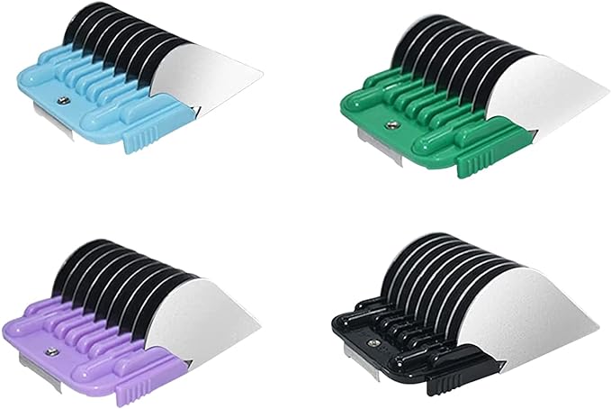 Professional Animal Stainless Steel 4 Color Guide Comb Set Compatible with andis Oster A5 wahl km10 10#/15#/30# Detachable Blade,Cutting Length 19mm-32mm