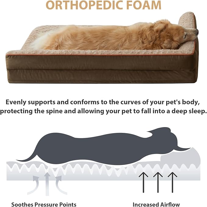 BFPETHOME Orthopedic XXL Dog Bed for Extra Large Dogs, Waterproof Sofa with Sides, Non-Slip Bottom and Egg-Crate Foam Couch Bed with Washable Removable Cover