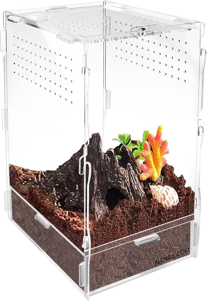 NANEEZOO Micro Habitat Terrariums with Locking Latch, 8x6x12 Inches Acrylic Reptile Tank with Water-tight Base, Arboreal Enclosure for Tarantula Jumping Spiders Small Tree Dwelling Reptiles (Arboreal)