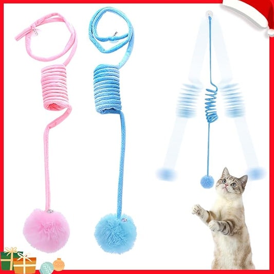 Hanging Plush Cat Toy Ball, Interactive Cat Toys for Indoor Cats with Bell, Cat Springs to Keep Them Busy/Reduce Boredom, 80 Inch-Upgraded (Blue+Pink)