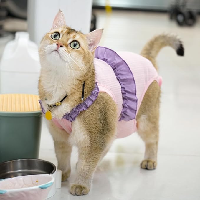 Cat Recovery Suit,Kitten Onesie After Surgery,E-Collar Alternative for Abdominal Wound and Skin Diseases,Soft Breathable Bodysuit After Spay(Pink-XL)