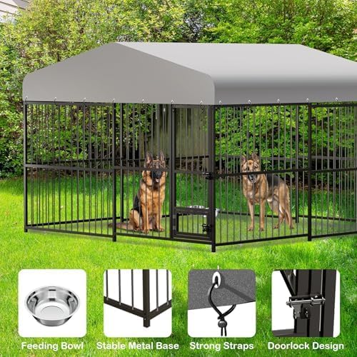 10x10x6FT Large Dog Kennel Outside Dog Playpen Outdoor Dog Enclosures with UV-Resistant Waterproof Roof Covered Dog House Outdoor,Lock,for Medium and Large Dogs,Easy Assembly