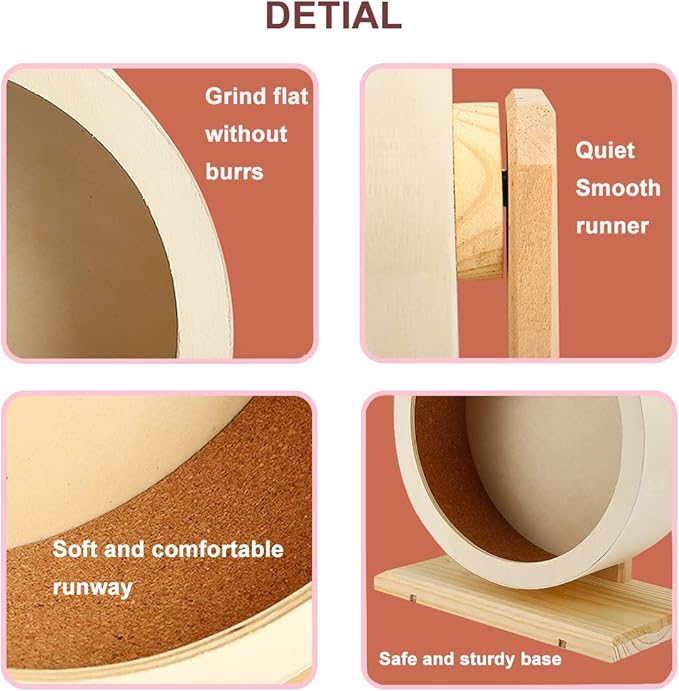 antiai Hamster Wooden Silent Wheel, 9.8 Inch Small Animal Exercise Wheel Accessories, Quiet Spinner Hamster Running Wheels Prevent Depression Toys for Hamsters, Gerbils, Mice and Other Small Pets(L)