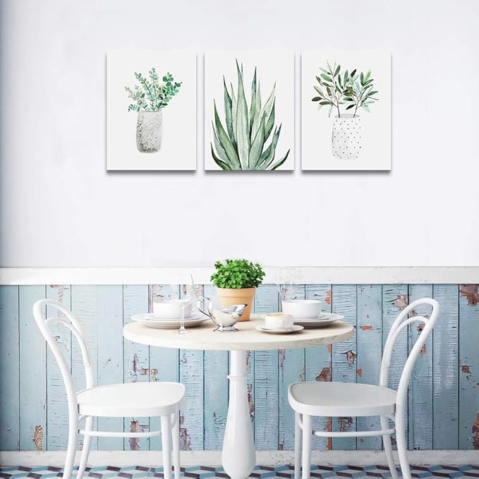 farmhouse Wall Art painting for dining room bathroom Abstract Canvas art family Wall decor for Bedroom kitchen Wall Decoration Living Room decor art Green Leaf pictures Artwork for home walls 3 piece