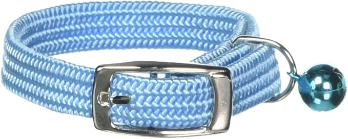 Kool Kat Elastic Cat Safety Collar with Bell, Light Blue, 8"