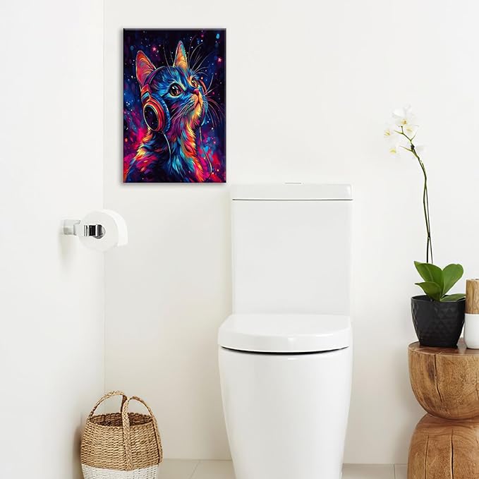 Cat Wall Art Canvas Fantastic Animal Wall Decor Prints Framed Painting Colorful Pictures Gifts Artwork for Bathroom Living Dining Kitchen 16"x24"