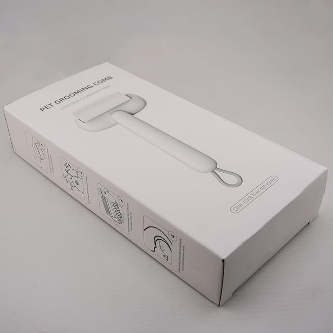 Self Cleaning Grooming Brush for Shedding Pets Rake Gently Removes Loose Undercoat Mats Tangled (White)