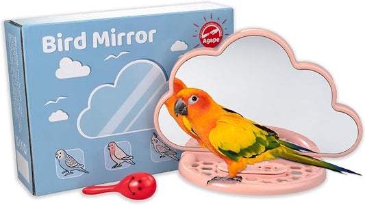 Agape Bird Mirror for Cage, Bird Toys with Perch and Slow Feeder to Expend Energy, Small Parrot Swing, Interactive Toys for Cockatiel, Lovebird, Parakeet, Conure, Finch, and Budgies