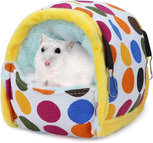 Wontee Hamster Bed Hideout Sugar Glider Hammock Small Animal Warm Bed House for Hamsters Hedgehogs Sugar Glider Gerbils Mice (Medium, Colorful Dots)