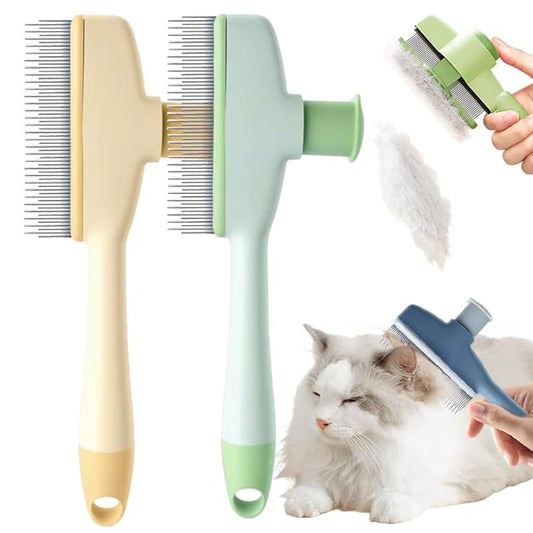 Pet Hair Removal Comb, 2025 New Flea Comb, Multifunctional Grooming Brush for Home Use, Portable Shedding Brush for Pet Owners (Yellow+Green)