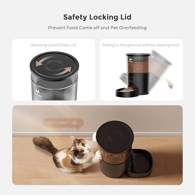 Automatic Cat Feeder - 3L Pet Dry Food Dispenser with Timed Programmable Portion Control, Dual Power Backup, Easy Set Up, 10 Meals Per Day for Cats and Puppies, Black(Remote Not Supported)