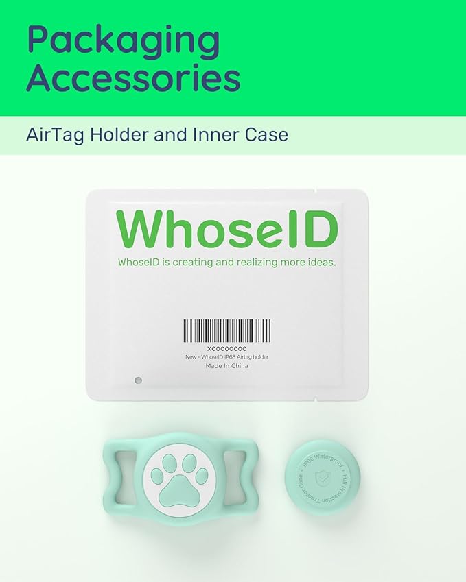 IP68 Waterpoof Dog Airtag Holder, Stretchy Silicone Full Body Covered Apple Air Tag Holder for Dog Cat Collar Fit All Width Collar (Green, 1 Pack)
