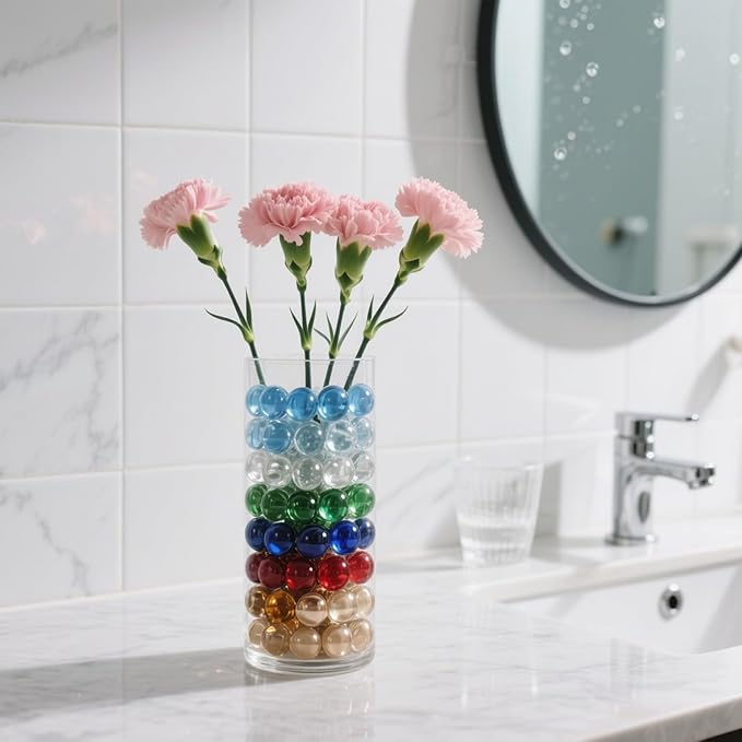 2.16LB Glass Beads Mix Colors Vase Filler Aquarium Gravel Decor Flat Glass Marbles Gems Pebbles Fish Tank Rocks Home Decorative Art Craft - 7 Colors Mixed