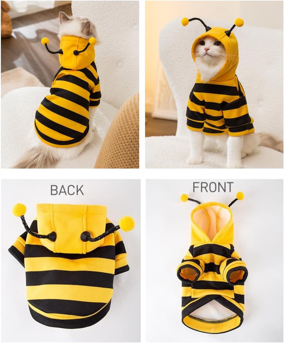 Cat Bee Antennae Costume Hoodies Cute Bee Stripes Dog Kitten Puppy Pet Apparel