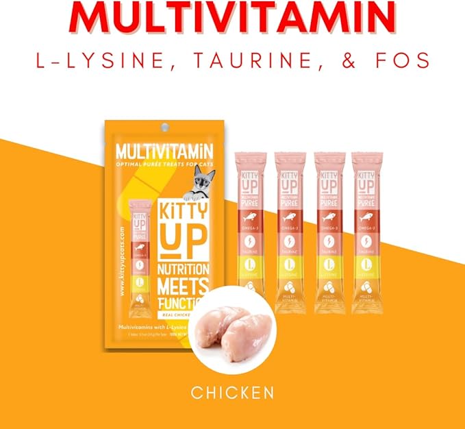 Lickable Cat Treat Pouches for Indoor Cats - All Natural Chicken Puree Tube Treats, Kitten and Senior Soft Wet Cat Treats - Grain Free, Lysine, Taurine; 12 Tubes .05 oz ea.