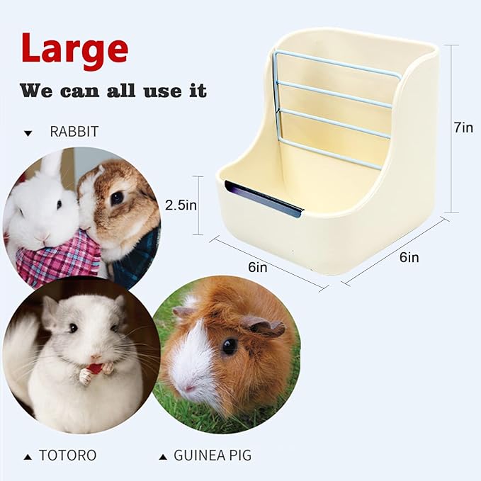 HERCOCCI Rabbit Hay Food Bin Feeder and Bunny Water Bottle Set, Hay Food Feeder Bowls Manger Rack with 500ml Hanging Water Dispenser Prevent Knock Over for Rabbit Guinea Pig Chinchilla (Large, White)