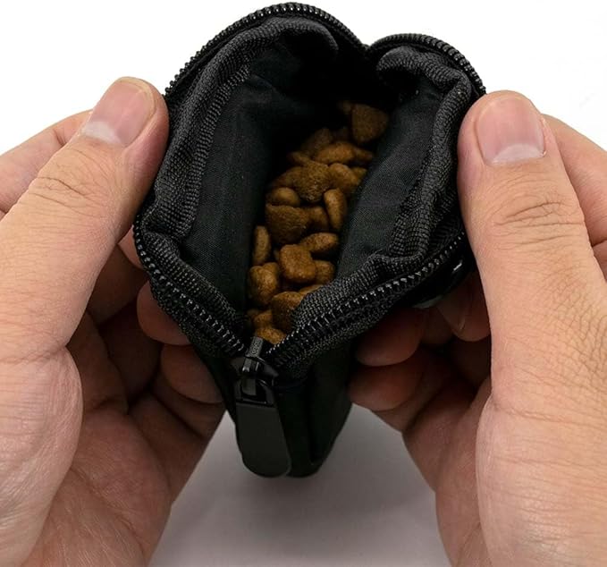 Dog Treat Pouch 2 PCS, Waterproof Small Dog Treat Bag for Leash, Hands Free Dog Walking Bag with Carabiner, Dog Poop Bag Holder for Pet Puppy Travel or Outdoor Use, Zipper Closure to Avoid Spilling