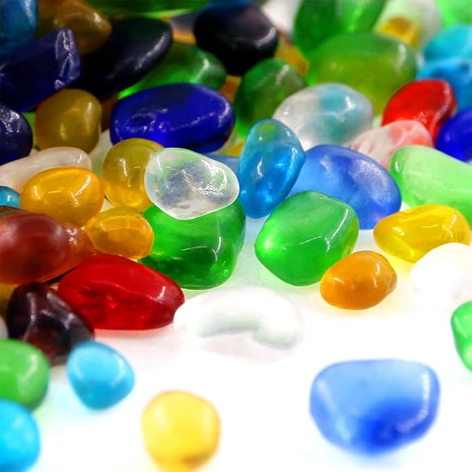 1 Lb (460 g) Colorful Sea Glass Stones Irregular Rainbow Glass Pebble Decorative Rock Quartz Tumbled Gemstone Chips for Aquarium Decoration/Vase Filler/Jewelry Making/Handwork Craft/Gems Display