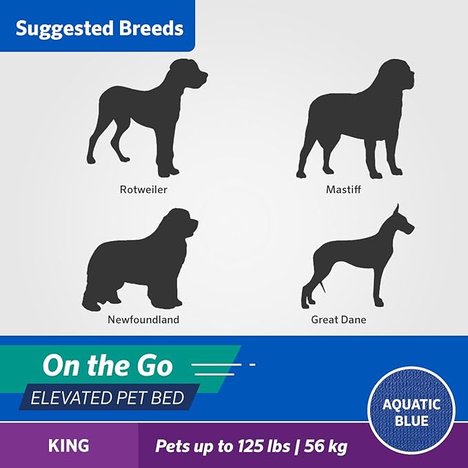 Coolaroo On-The-Go Elevated Dog Bed - Foldable Pop-Up Travel Dog Bed with Breathable, Moisture-Resistant Fabric, Carry Bag Included, Lightweight & Portable, Aquatic Blue, Extra Large