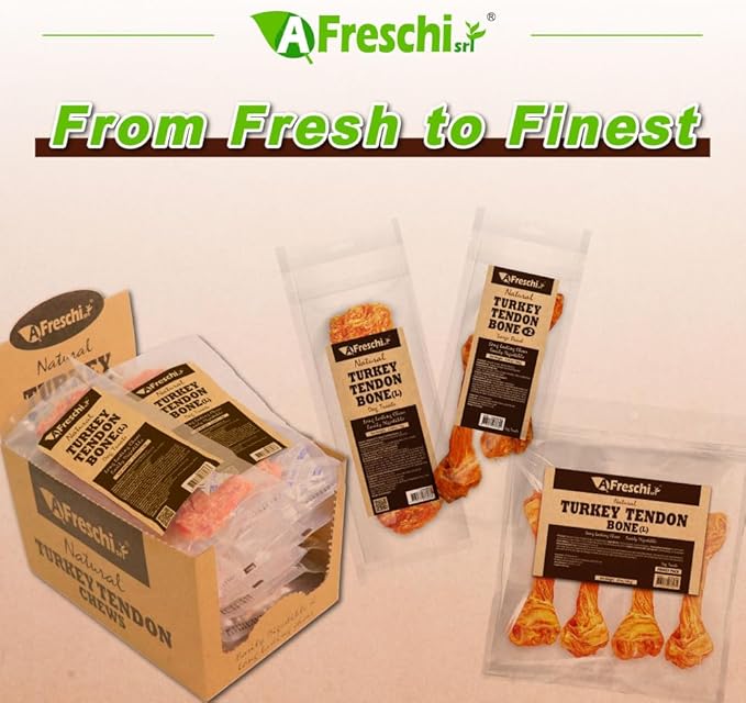 Afreschi Natural Turkey Tendon Bone (L) 10 Units/Box, Dog Treats for Signature Series, All Natural Human Grade Puppy Chew, USA-Sourced Turkey Tendon, Hypoallergenic, Rawhide Alternative