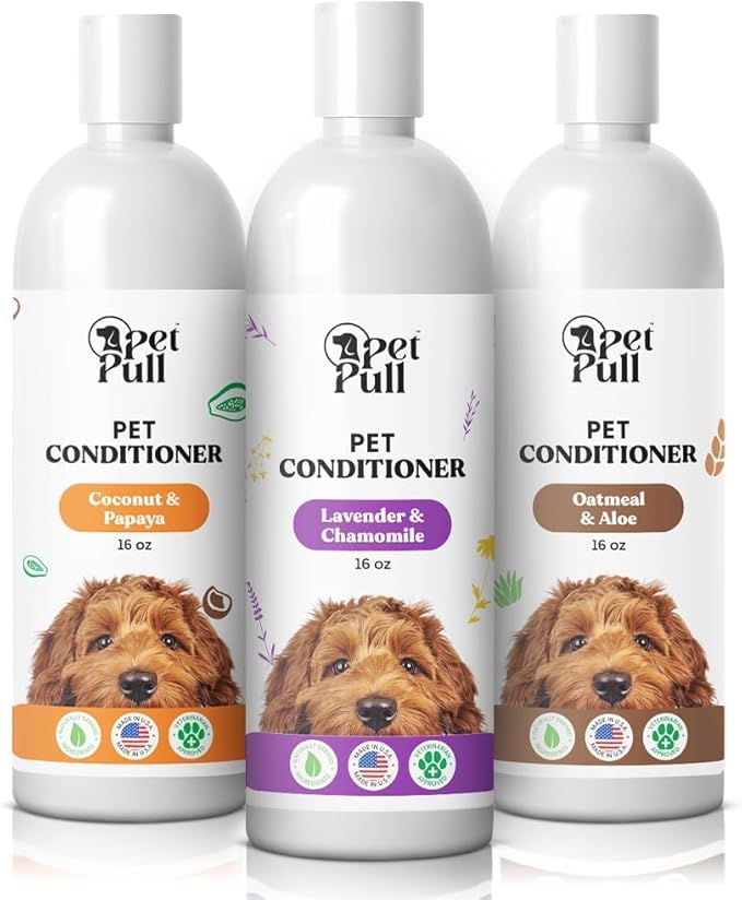 Dog Conditioner Puppy Essentials - Moisturizing Conditioner for Dogs with Coconut and Papaya Scent - Plant Based Dog Bath Supplies Detangle and Revive Pet's Coat - Made in USA (16 Oz)