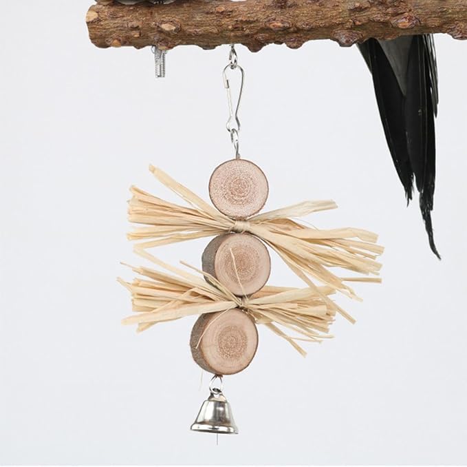 Natural Wood Parrot Stand - Ideal Toy & Accessory for Parakeets, Canaries, Cockatiels, Conure, Lovebirds - Bird Perch Stand with Removable Tray Climbing Net Chewing Toys- Perfect Pet Birds Playstand