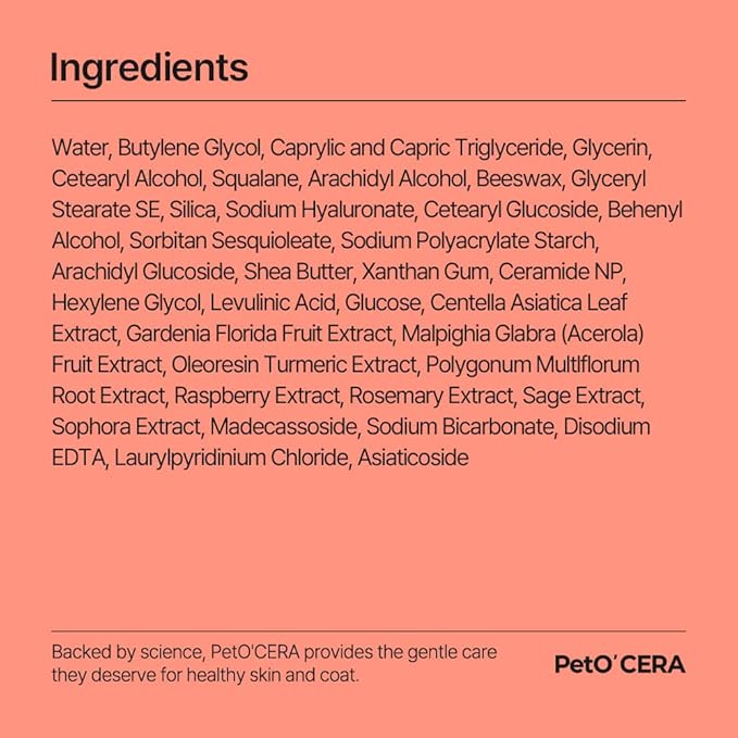 PetO'CERA Cat Cream - Hair Loss & Itch Relief for Hot Spots, Rashes, Allergies & Dry Skin - Soothing Moisturizer for Paws, Face & Body - pH Balanced & Lick-Safe Formula for Cats, 1.35 oz/40ml