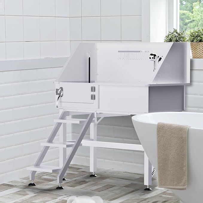 Dog Washing Station for Home,38" Professional Dog Washing Station Stainless Steel Dog Grooming Tub for Home,Equipped with Three Anti-Slip Steps, Removable Door, Pet Wash Station for Pet